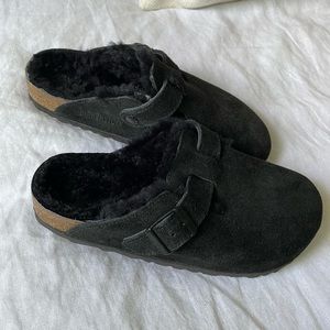 Boston shearling Birkenstock clogs in black